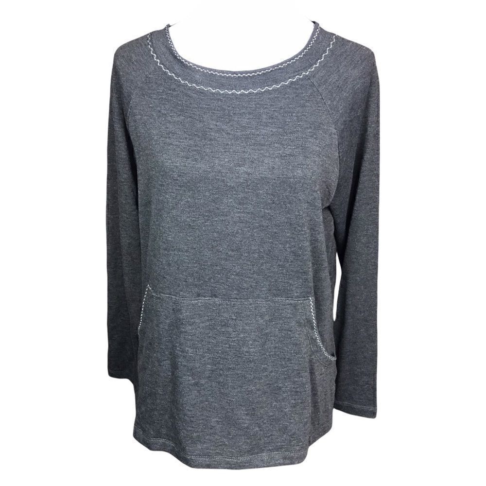 Max Studio Blouse Long Sleeve Dark Grey Kangaroo Pocket Side Slits Small